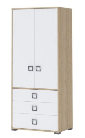 Armoire à portes battantes / armoire 13, couleur : hêtre / blanc - 198 x 84 x 56 cm (h x l x p)