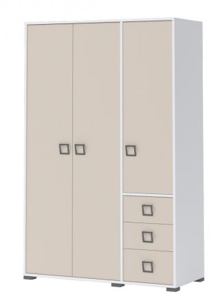 Chambre d'enfant - Armoire à portes battantes / armoire Benjamin 14, couleur : blanc / crème - Dimensions : 198 x 126 x 56 cm (H x L x P)