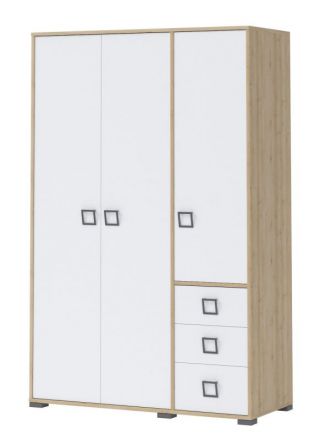 Armoire à portes battantes / armoire 14, couleur : hêtre / blanc - 198 x 126 x 56 cm (h x l x p)