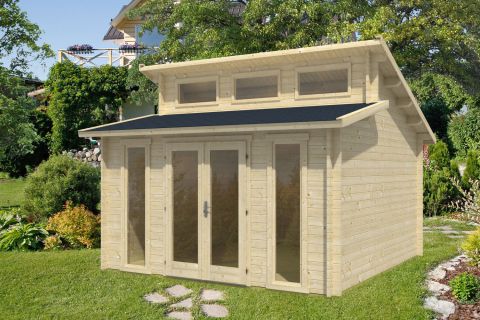 Abri de jardin Gamskofel 01 avec plancher - 70 mm Maison en madriers, surface de base : 15,2 m², Toit à double pente