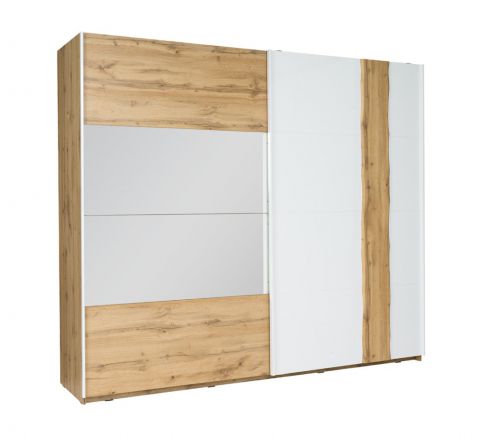 Armoire à portes coulissantes / armoire Gavdos 01, couleur : chêne / blanc brillant - Dimensions : 218 x 200 x 67 cm (h x l x p)