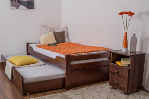 Lit simple / lit d'appoint "Easy Premium Line" K1/1h incl. 2ème couchette et 2 panneaux de recouvrement, 90 x 200 cm hêtre massif brun foncé