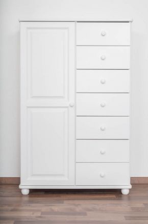 Commode en pin massif, laqué blanc Junco 155 - Dimensions 140 x 90 x 42 cm