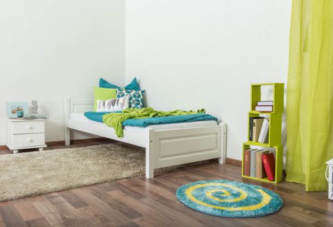 Lit simple / lit d'appoint en bois de pin massif, laqué blanc 78, avec sommier à lattes - couchette 90 x 200 cm