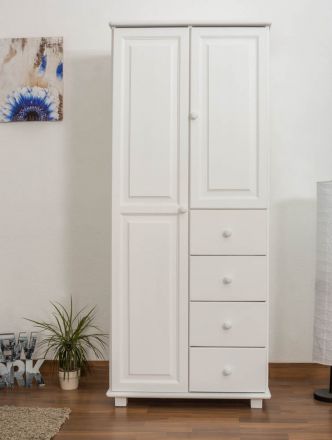 Armoire en bois de pin massif, laqué blanc 009 - Dimensions 190 x 90 x 60 cm (H x L x P)