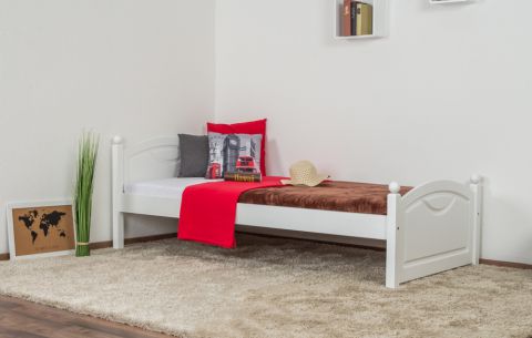 Lit simple / lit d'appoint en bois de pin massif, blanc 82, avec sommier à lattes - 90 x 200 cm (l x L)