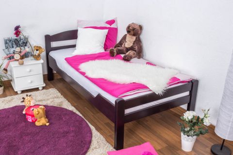 Lit d'enfant / lit d'adoléscent  "Easy Premium Line" K1/2n, en hêtre massif verni brun chocolat - couchette : 90 x 190 cm