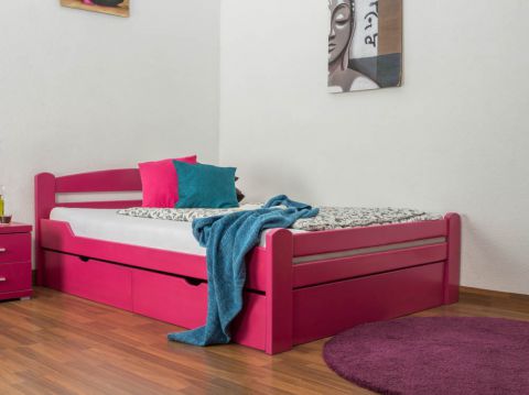 Lit pour jeunes "Easy Premium Line" K4, avec 2 tiroirs et 1 panneau de recouvrement, 140 x 200 cm hêtre massif verni rose