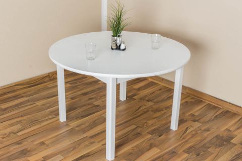 Table en bois de pin massif laqué blanc Junco 235B (ronde) - diamètre 120 cm