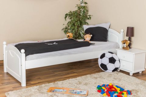 Lit d'enfant / lit de jeunes en bois de pin massif laqué blanc 82, avec sommier à lattes - dimension 80 x 200 cm