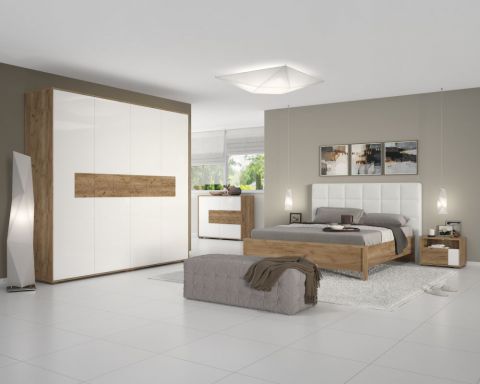 Chambre à coucher complète - Set A Manase, 5 pièces, couleur : chêne brun / blanc brillant
