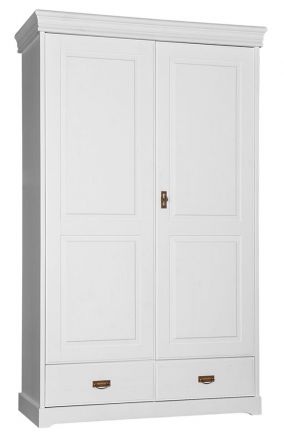 Armoire à portes battantes / penderie Jabron 03, pin massif, laqué blanc - 218 x 132 x 62 cm (H x L x P)