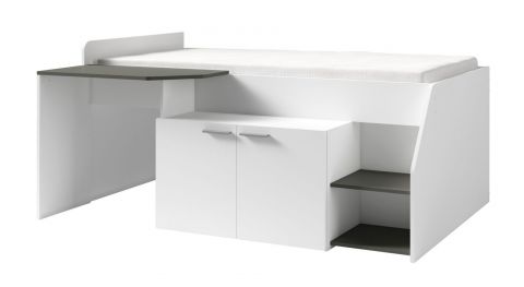 Lit fonctionnel / lit enfant / lit mezzanine avec bureau Lindos, couleur : blanc / gris - surface de couchage : 90 x 200 cm (l x L)