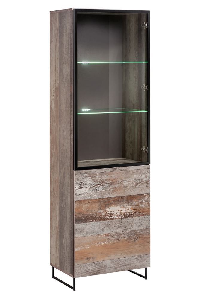Grande vitrine Hundvin 02, couleur : chêne canion / noir - dimensions : 194 x 60 x 40 cm (h x l x p), avec cinq compartiments