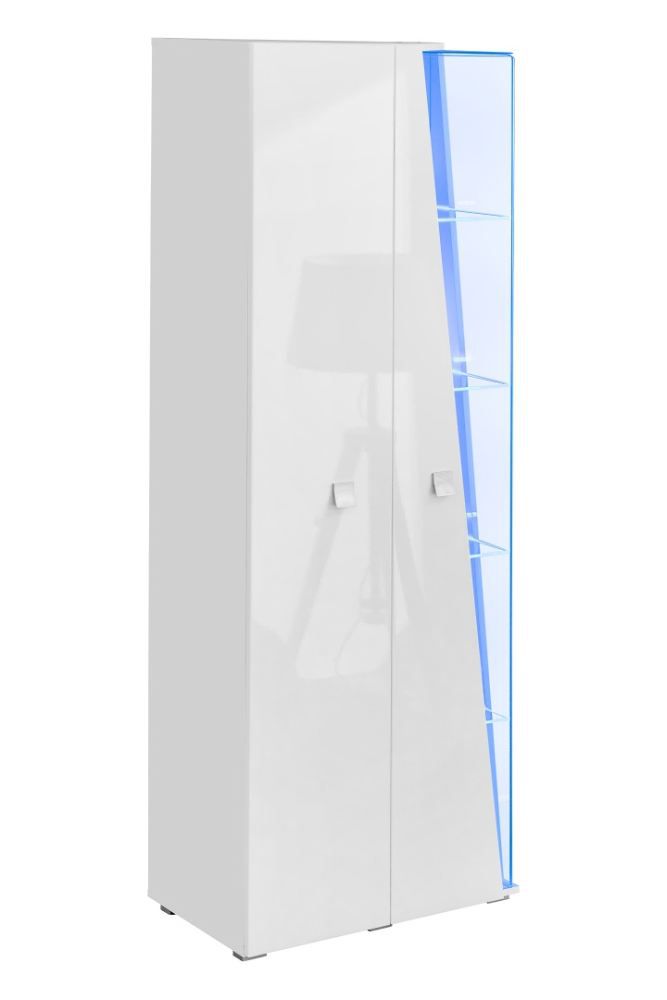 Grande vitrine Nevedal 02, couleur : blanc brillant - Dimensions : 200 x 70 x 40 cm (H x L x P), avec 10 compartiments