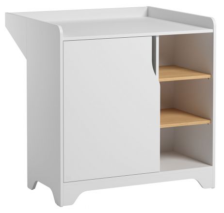 Commode Majvi 01 avec meuble à langer, couleur : blanc / chêne - Dimensions : 90 x 89 x 76 cm (H x L x P)