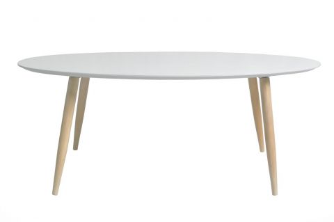 Table basse Dakoro 39, Couleur : Blanc / Naturel, peuplier massif partiel - Dimensions : 40 x 105 x 60 cm (H x L x P)