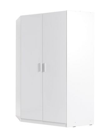 Armoire à portes battantes / armoire d'angle Messini 06, couleur : blanc / blanc brillant - Dimensions : 198 x 117 x 117 cm (H x L x P)