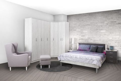 Chambre à coucher complète - Set M Muros, 6 pièces, couleur : blanc chêne / anthracite