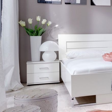 Chambre à coucher - Table de chevet Andara 03, 2 pièces, Couleur : Blanc - Dimensions : 40 x 52 x 38 cm (h x l x p)