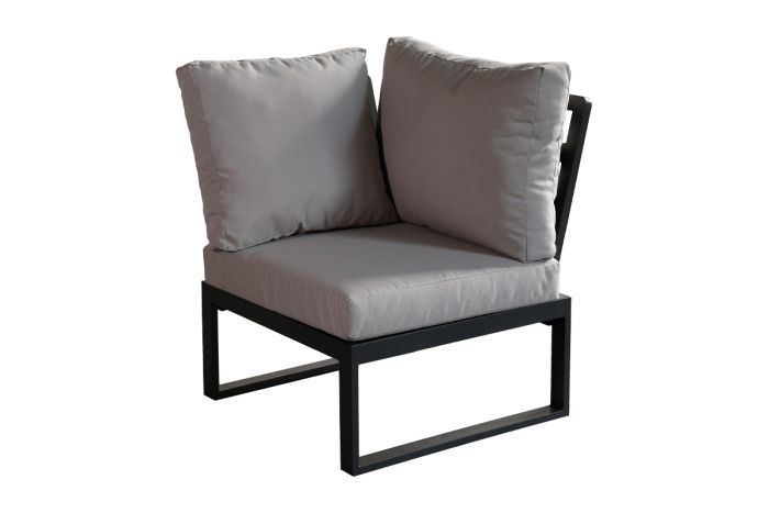 Canapé d'angle lounge Lisbonne en aluminium - Couleur aluminium : Anthracite, Couleur tissu : gris clair