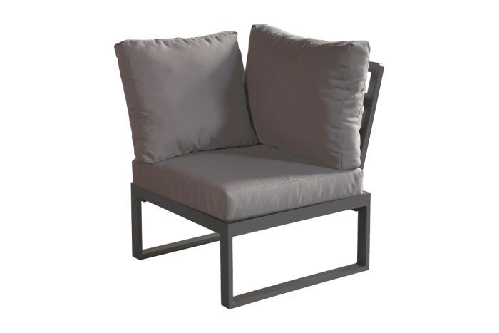 Canapé d'angle lounge Lisbonne en aluminium - Couleur aluminium : aluminium gris, Couleur du tissu : gris foncé