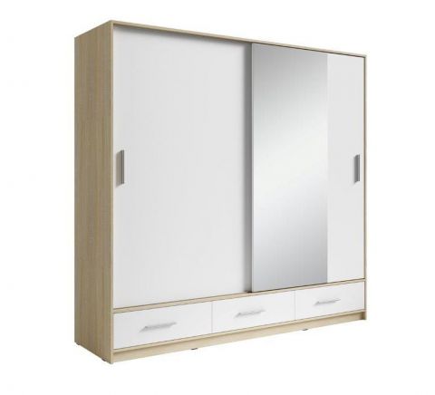 Armoire à portes coulissantes / armoire Ornos 01, couleur : chêne / blanc - Dimensions : 212 x 180 x 64 cm (H x L x P)