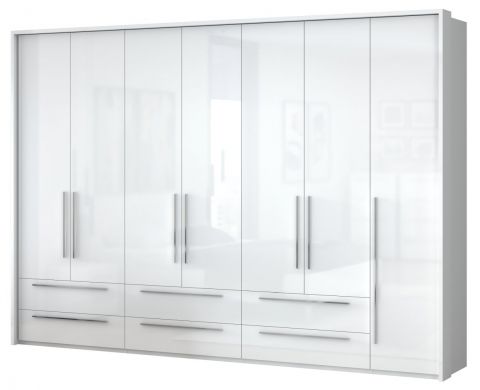 Armoire à portes battantes / armoire avec cadre Siumu 39, Couleur : Blanc / Blanc brillant - 226 x 322 x 60 cm (H x L x P)