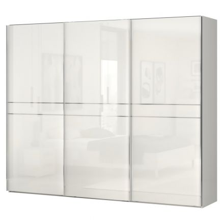 Armoire à portes coulissantes / armoire Siumu 09, couleur : beige / beige brillant - 224 x 272 x 61 cm (h x l x p)