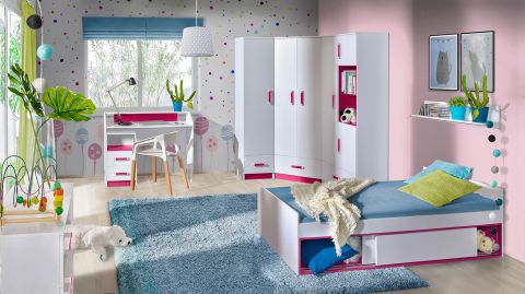 Chambre d'enfant complète - Set B Frank, 8 pièces, couleur : blanc / rose