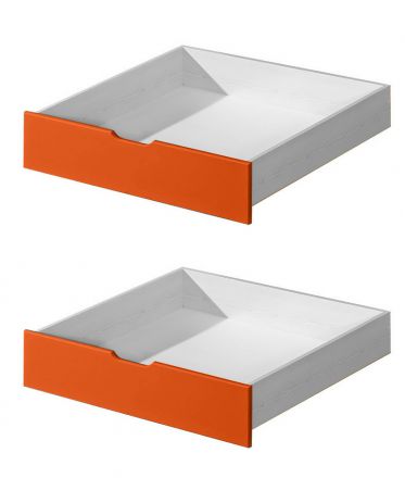 Tiroir pour lit enfant / lit de jeune Milo 30, couleur : blanc / orange, bois massif - Dimensions : 15 x 86 x 78 cm (H x L x P)