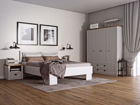 Chambre à coucher complète - Ensemble C Segnas, 4 pièces, couleur : blanc pin / brun chêne