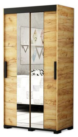 Armoire à portes coulissantes / Penderie Wildstrubel 3A avec miroir, Couleur : Chêne / Noir - Dimensions : 195 x 150,5 x 62 cm ( H x L x P)