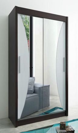Armoire à portes coulissantes / Penderie Serbota 02 avec miroir, Couleur : Noir / blanc mat - Dimensions : 200 x 120 x 62 cm ( H x L x P )