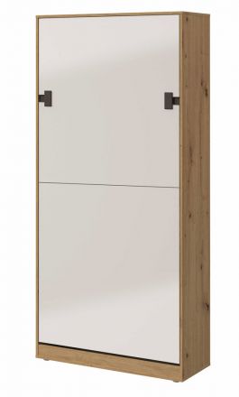 Lit armoire / Lit d'adolescent Garian 19 vertical, Couleur : Chêne / Blanc / Gris - couchage : 90 x 200 cm (l x L)