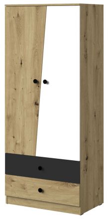 Armoire à portes battantes / Penderie Sirte 01, Couleur : Chêne / Blanc / Noir mat - Dimensions : 190 x 80 x 50 cm (H x L x P)