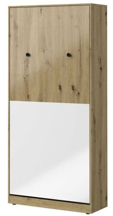 Lit escamotable Sirte 15 vertical, Couleur : Chêne / Blanc / Noir brillant - Couchage : 90 x 200 cm (l x L)