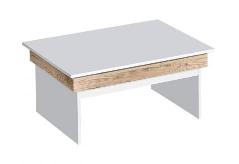 Table basse Zuri 06, couleur : blanc / chêne - 47 x 89 x 66 cm (L x P x H)