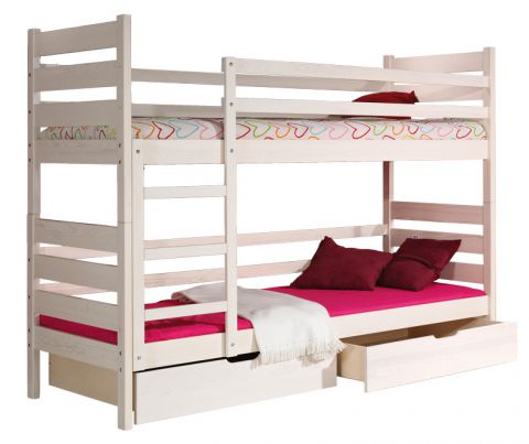 Lit d'enfant / lit superposé Milo 19 avec 2 tiroirs, couleur : blanc, solide, couchette : 80 x 190 cm (L x l), divisible