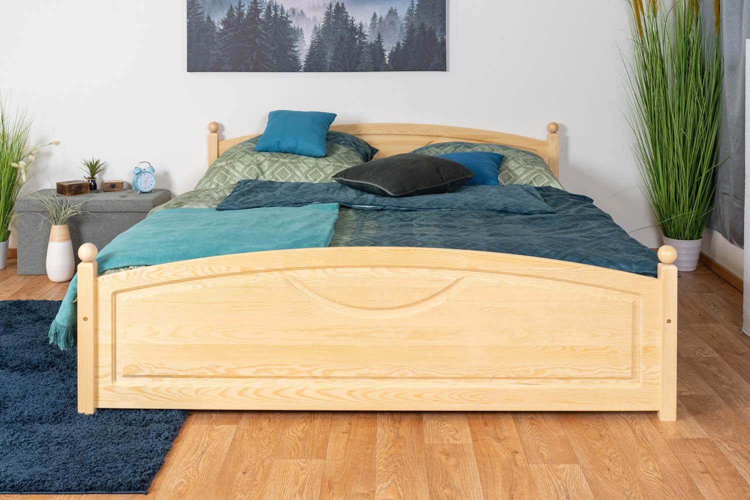 Lit double / lit d'appoint en bois de pin massif, naturel 81, avec sommier à lattes - dimension 180 x 200 cm