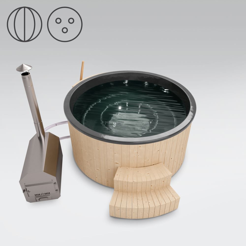 Hot Tub Gleinker en bois de sapin avec éclairage LED, couvercle thermique et isolation thermique, cuve : anthracite, diamètre intérieur : 200 cm