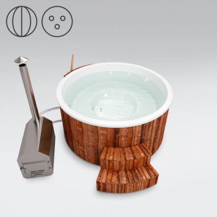 Hot Tub Gleinker en bois thermique avec éclairage LED, couvercle thermique et isolation thermique, cuve : blanche, diamètre intérieur : 200 cm