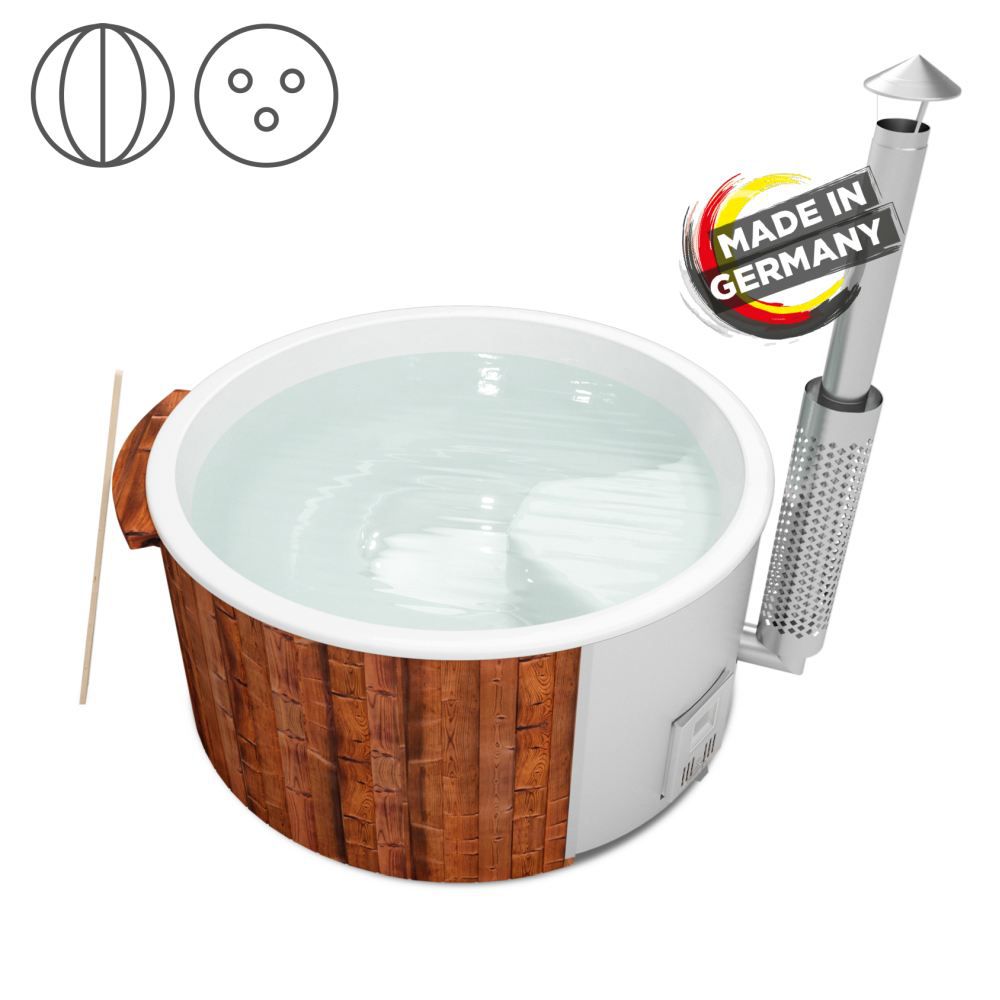 Hot Tub Wolayer en bois thermique avec éclairage LED, couvercle thermique et isolation thermique, cuve : blanche, diamètre intérieur : 200 cm