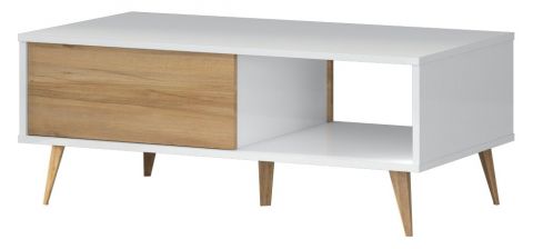 Table basse Tuanai 06, couleur : chêne / blanc brillant - 111 x 60 x 43 cm (L x P x H)