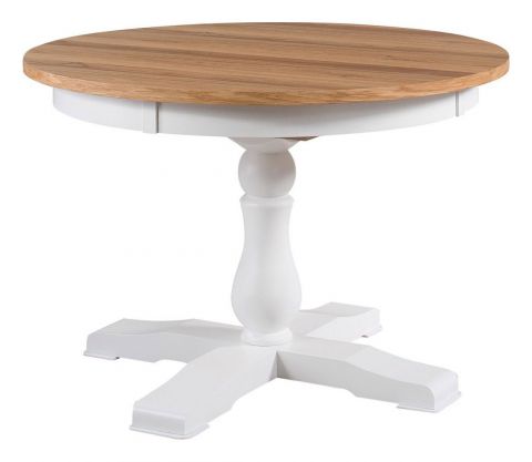 Table de salle à manger extensible Perdix 22, couleur : chêne / blanc, partiellement massif - 115-165 x 115 cm (L x P)