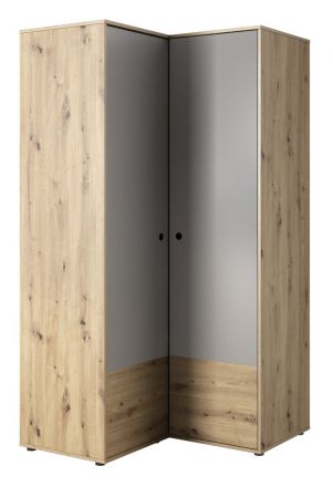 Armoire à portes battantes / armoire d'angle Moknine 01, Couleur : Chêne / Gris platine - 194 x 100 x 100 cm (H x L x P)