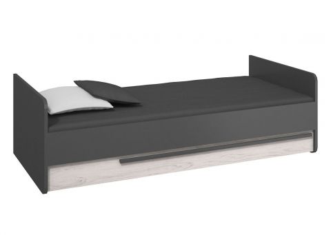 Lit simple / lit d'appoint avec coffre de rangement Sidi 01, couleur : gris / blanc pin - 90 x 200 cm (L x l)