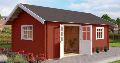 Abri de jardin G292 Rouge suédois avec plancher - 40 mm Maison en madriers, Surface au sol : 22,42 m², Toit à deux versants