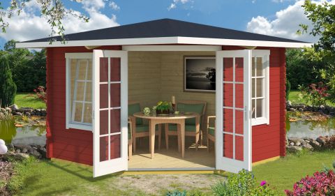 Abri de jardin G246 Rouge suédois avec plancher - 40 mm Maison en madriers, Surface au sol : 9 m², Toit en toile