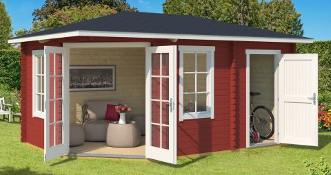 Abri de jardin G247 Rouge suédois avec plancher - 40 mm Maison en madriers, Surface au sol : 13,50 m², Toit en pignon